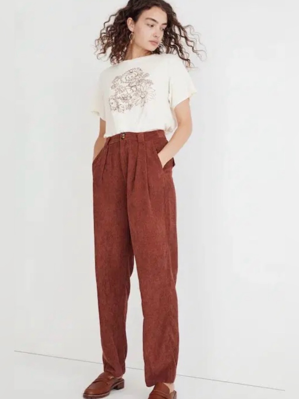 Madewell High-Rise Rust Wide-Leg Tapered Corduroy Pants